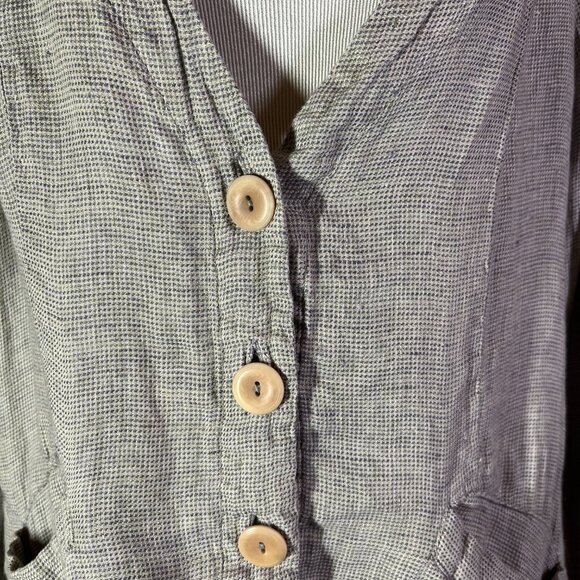 FLAX Size M Grey Button-Front Jacket Linen Pockets V-Neck - Picture 3 of 13